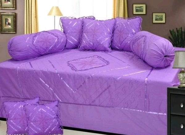 latest New Design Soft Cotton Embroodiery 1 bedsheet 2bolster and 5 Cushion Cover Diwan Set - Free Size, Cotton, Multipack:1